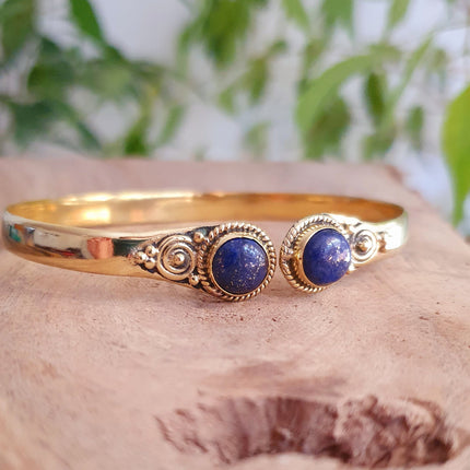 Lapis Lazuli Bracelet / Bangle / Brass / Ethnic / Rustic / Bohemian / Hippie / Gypsy / Psy / Chic / Jewellery / Body / Adjustable