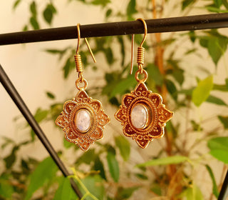 Small Moonstone Brass Drop Dangle earrings / Birth Stone / Ethnic / rustic, yoga, hippie, gypsy, pretty, psy, boho, bohemian, festival