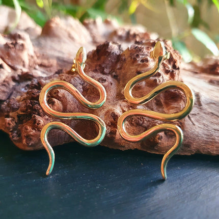 Gold Snake Earrings / Stud Earrings / Contemporary / Modern / Medusa / Boho / Brass / Animal / Nature