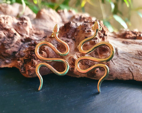 Gold Snake Earrings / Stud Earrings / Contemporary / Modern / Medusa / Boho / Brass / Animal / Nature