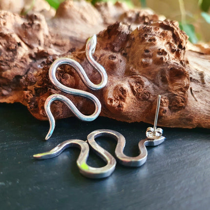 Silver Snake Earrings / Stud Earrings / Contemporary / Modern / Medusa / Boho / Brass / Animal / Nature