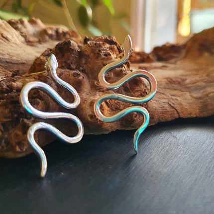 Silver Snake Earrings / Stud Earrings / Contemporary / Modern / Medusa / Boho / Brass / Animal / Nature