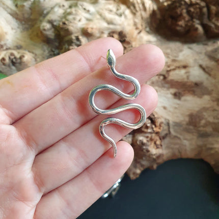 Silver Snake Earrings / Stud Earrings / Contemporary / Modern / Medusa / Boho / Brass / Animal / Nature