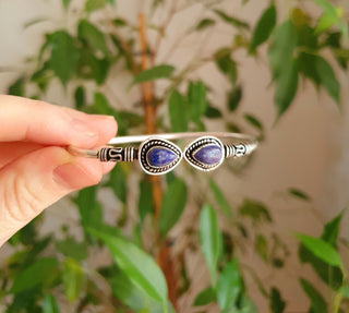 Bali Lapis Lazuli Silver Bracelet / Bangle / Ethnic / Rustic / Bohemian / Hippie / Gypsy / Psy / Adjustable / Blue stone