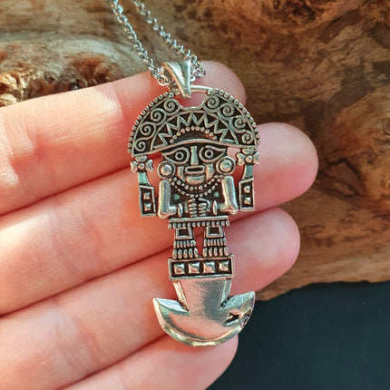 Silver Sacred Mayan God Pantheon Necklace / Hypoallergenic / Brass / Boho / Aztec / Inca / Ethnic / Hypoallergenic / Third Eye / Illuminati