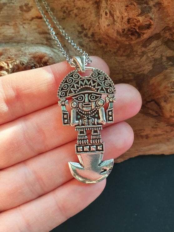 Silver Sacred Mayan God Pantheon Necklace / Hypoallergenic / Brass / Boho / Aztec / Inca / Ethnic / Hypoallergenic / Third Eye / Illuminati