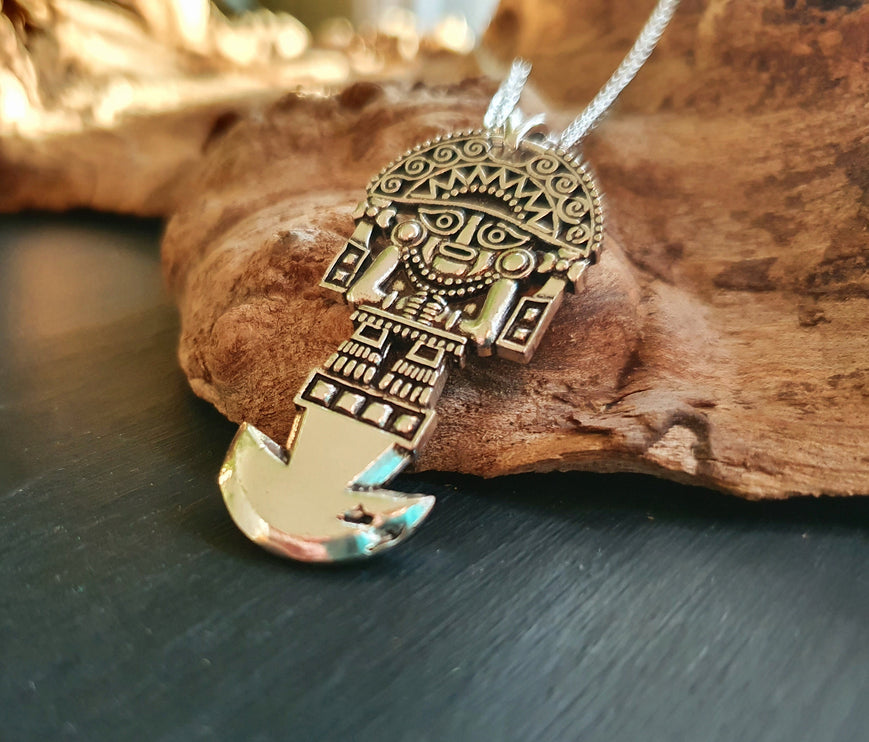 Silver Sacred Mayan God Pantheon Necklace / Hypoallergenic / Brass / Boho / Aztec / Inca / Ethnic / Hypoallergenic / Third Eye / Illuminati