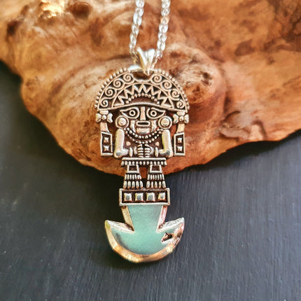 Silver Sacred Mayan God Pantheon Necklace / Hypoallergenic / Brass / Boho / Aztec / Inca / Ethnic / Hypoallergenic / Third Eye / Illuminati