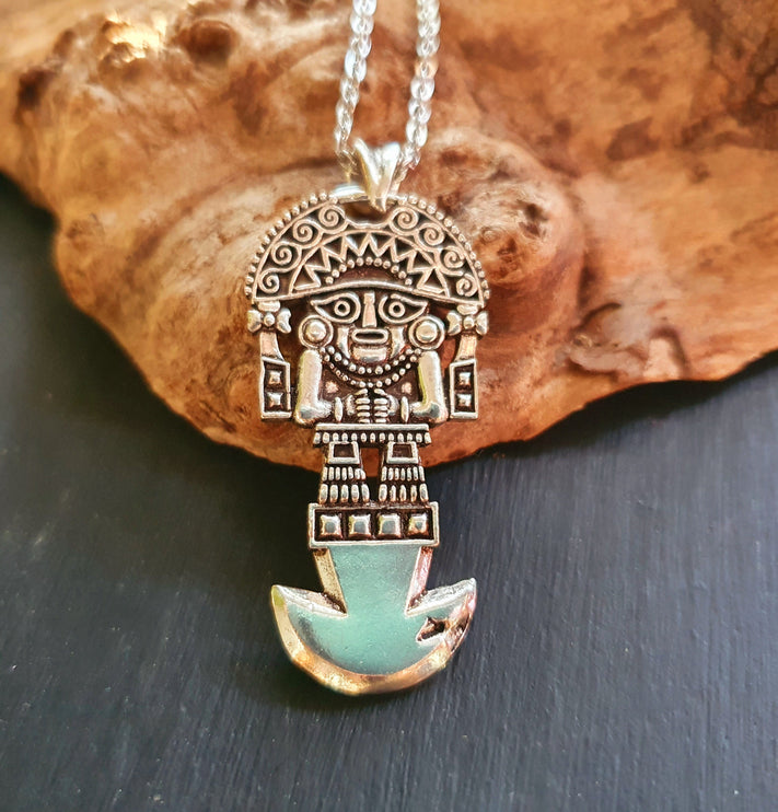 Silver Sacred Mayan God Pantheon Necklace / Hypoallergenic / Brass / Boho / Aztec / Inca / Ethnic / Hypoallergenic / Third Eye / Illuminati