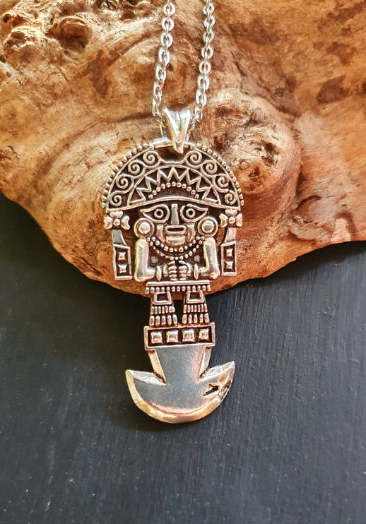 Silver Sacred Mayan God Pantheon Necklace / Hypoallergenic / Brass / Boho / Aztec / Inca / Ethnic / Hypoallergenic / Third Eye / Illuminati