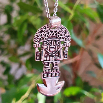 Silver Sacred Mayan God Pantheon Necklace / Hypoallergenic / Brass / Boho / Aztec / Inca / Ethnic / Hypoallergenic / Third Eye / Illuminati