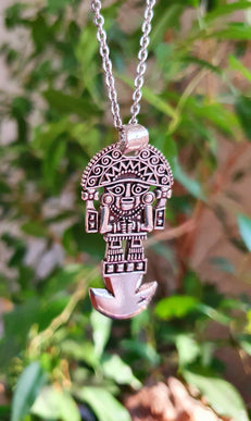 Silver Sacred Mayan God Pantheon Necklace / Hypoallergenic / Brass / Boho / Aztec / Inca / Ethnic / Hypoallergenic / Third Eye / Illuminati