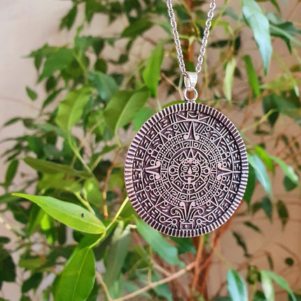 Silver Sacred Mayan Calendar Necklace / Hypoallergenic / Mens Necklace / Aztec / Inca / Ethnic / Hypoallergenic / Third Eye / Illuminati