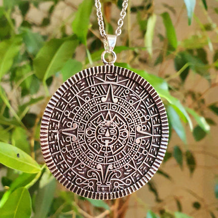 Silver Sacred Mayan Calendar Necklace / Hypoallergenic / Mens Necklace / Aztec / Inca / Ethnic / Hypoallergenic / Third Eye / Illuminati