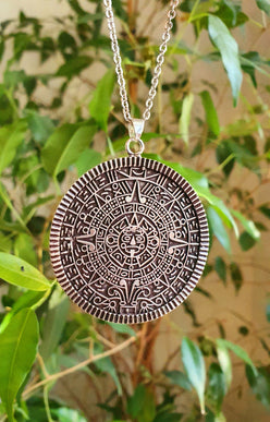 Silver Sacred Mayan Calendar Necklace / Hypoallergenic / Mens Necklace / Aztec / Inca / Ethnic / Hypoallergenic / Third Eye / Illuminati