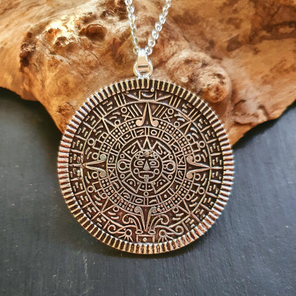 Silver Sacred Mayan Calendar Necklace / Hypoallergenic / Mens Necklace / Aztec / Inca / Ethnic / Hypoallergenic / Third Eye / Illuminati