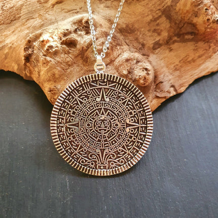 Silver Sacred Mayan Calendar Necklace / Hypoallergenic / Mens Necklace / Aztec / Inca / Ethnic / Hypoallergenic / Third Eye / Illuminati