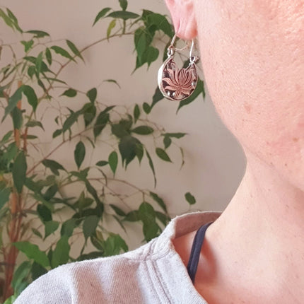 Boho Lotus Flower Golden Hoop Earrings; Ethnic, Geometric, Small, Rustic, Yoga, Hippie, Gypsy, Pretty, Ssy, Boho, Bohemian, Festival