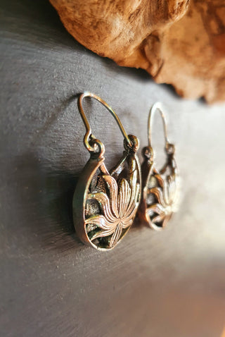 Boho Lotus Flower Silver Earrings; Ethnic, Geometric, Small, Rustic, Yoga, Hippie, Gypsy, Pretty, Ssy, Boho, Bohemian, Festival