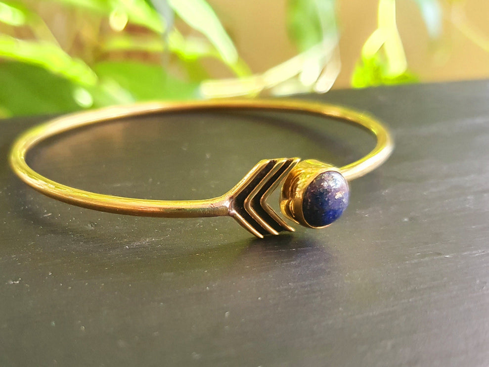 Arrow Bracelet / Bangle / Lapis Lazuli / Brass / Ethnic / Rustic / Bohemian / Hippie / Gypsy / Psy / Chic / Jewellery / Body / Adjustable