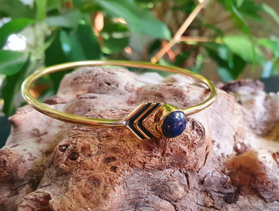 Arrow Bracelet / Bangle / Lapis Lazuli / Brass / Ethnic / Rustic / Bohemian / Hippie / Gypsy / Psy / Chic / Jewellery / Body / Adjustable