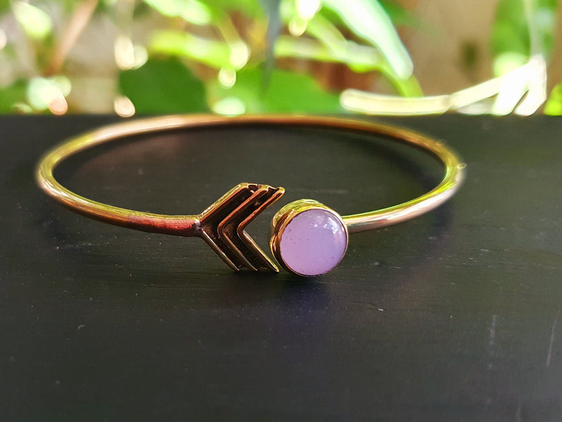 Arrow Bracelet / Rose Quartz / Brass / Boho / Bangle / Brass / Ethnic / Rustic / Bohemian / Hippie / Gypsy / Body / Adjustable