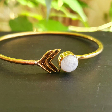 Moonstone Arrow Bracelet / Bangle / Brass / Ethnic / Rustic / Bohemian / Hippie / Gypsy / Psy / Chic / Jewellery / Body / Adjustable