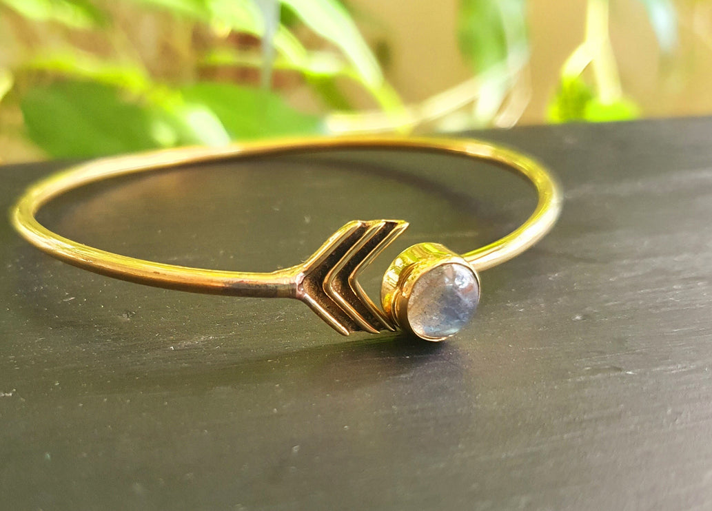 Labradorite Bracelet / Bangle / Brass / Ethnic / Rustic / Bohemian / Hippie / Gypsy / Psy / Chic / Jewellery / Body / Adjustable