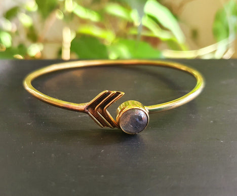 Labradorite Bracelet / Bangle / Brass / Ethnic / Rustic / Bohemian / Hippie / Gypsy / Psy / Chic / Jewellery / Body / Adjustable