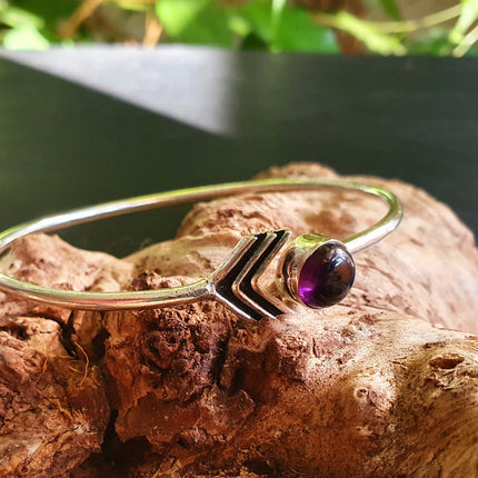 Silver Arrow Bracelet Amethyst / Bangle / Arm Bracelet / Ethnic / Rustic / Bohemian / Hippie / Gypsy / Psy / Adjustable