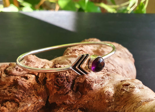 Silver Arrow Bracelet Amethyst / Bangle / Arm Bracelet / Ethnic / Rustic / Bohemian / Hippie / Gypsy / Psy / Adjustable