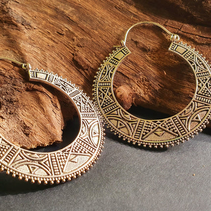 Silver Aztec Tuareg Hoop Earrings; Ethnic, Geometric, rustic, yoga, hippie, gypsy, pretty, psy, boho, bohemian, festival