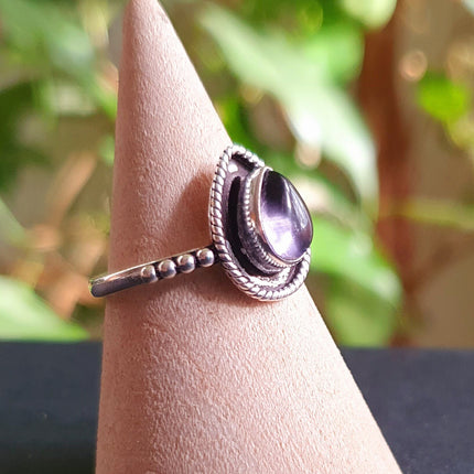 Ethnic style Silver & Amethyst Ring / Moon / Boho / Bohemian / Psy / Rustic / Tribal / Gypsy / Festival / Healing / Festival