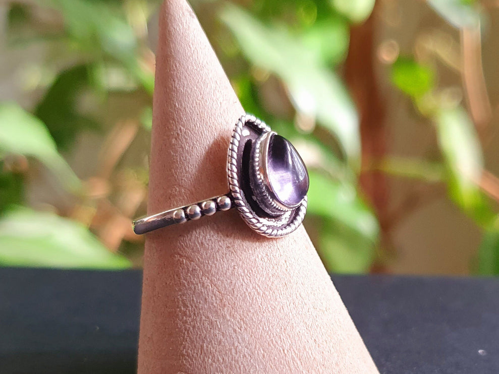 Ethnic style Silver & Amethyst Ring / Moon / Boho / Bohemian / Psy / Rustic / Tribal / Gypsy / Festival / Healing / Festival