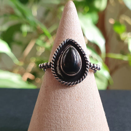 Boho Black Onyx Silver Ring / Ethnic / Rustic / Festival / Tribal / Black / Hippie / Gypsy / Psy / Stone / Healing / Adjustable