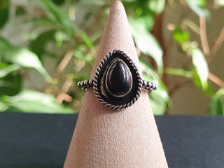Boho Black Onyx Silver Ring / Ethnic / Rustic / Festival / Tribal / Black / Hippie / Gypsy / Psy / Stone / Healing / Adjustable