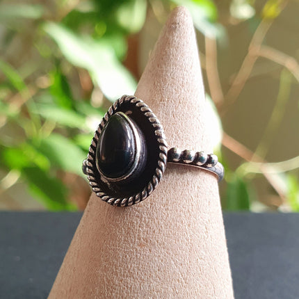 Boho Black Onyx Silver Ring / Ethnic / Rustic / Festival / Tribal / Black / Hippie / Gypsy / Psy / Stone / Healing / Adjustable