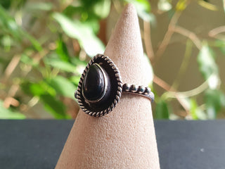 Boho Black Onyx Silver Ring / Ethnic / Rustic / Festival / Tribal / Black / Hippie / Gypsy / Psy / Stone / Healing / Adjustable