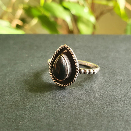 Boho Black Onyx Silver Ring / Ethnic / Rustic / Festival / Tribal / Black / Hippie / Gypsy / Psy / Stone / Healing / Adjustable