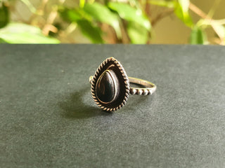 Boho Black Onyx Silver Ring / Ethnic / Rustic / Festival / Tribal / Black / Hippie / Gypsy / Psy / Stone / Healing / Adjustable