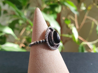 Boho Black Onyx Silver Ring / Ethnic / Rustic / Festival / Tribal / Black / Hippie / Gypsy / Psy / Stone / Healing / Adjustable