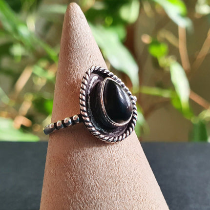 Boho Black Onyx Silver Ring / Ethnic / Rustic / Festival / Tribal / Black / Hippie / Gypsy / Psy / Stone / Healing / Adjustable