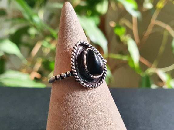 Boho Black Onyx Silver Ring / Ethnic / Rustic / Festival / Tribal / Black / Hippie / Gypsy / Psy / Stone / Healing / Adjustable