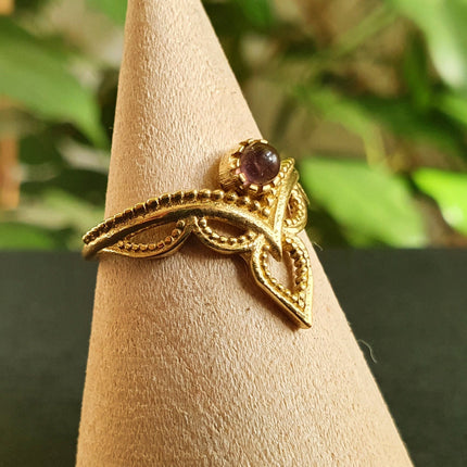 Amethyst Ethnic style Brass Ring / Moon / Boho / Bohemian / Psy / Rustic / Tribal / Gypsy / Festival / Healing / Festival