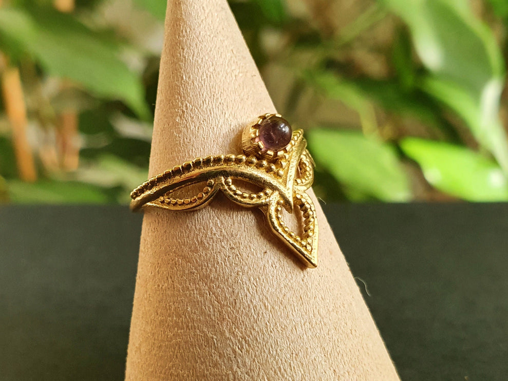 Amethyst Ethnic style Brass Ring / Moon / Boho / Bohemian / Psy / Rustic / Tribal / Gypsy / Festival / Healing / Festival