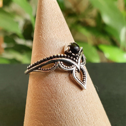 Boho Black Onyx Silver Ring / Ethnic / Rustic / Festival / Tribal / Black / Hippie / Gypsy / Psy / Stone / Healing / Adjustable