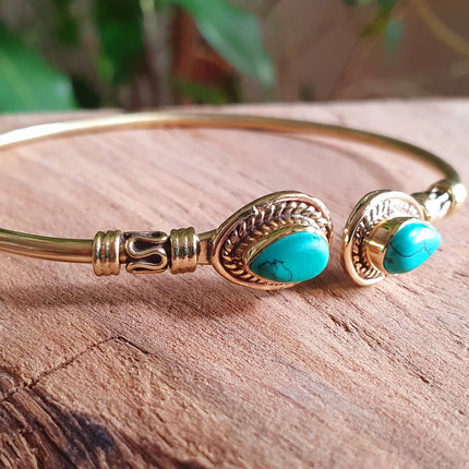 Bali Boho Brass Bracelet / Turquoise / Bangle / Ethnic / Rustic / Bohemian / Hippie / Gypsy / Psy / Adjustable