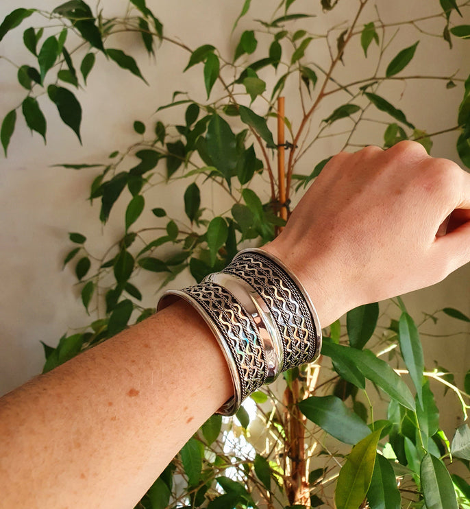 Textured Silver Cuff Bracelet / Tribal / Celtic / Boho / Ethnic / Rustic / Bohemian / Hippie / Jewellery / Adjustable / Unisex / Mens