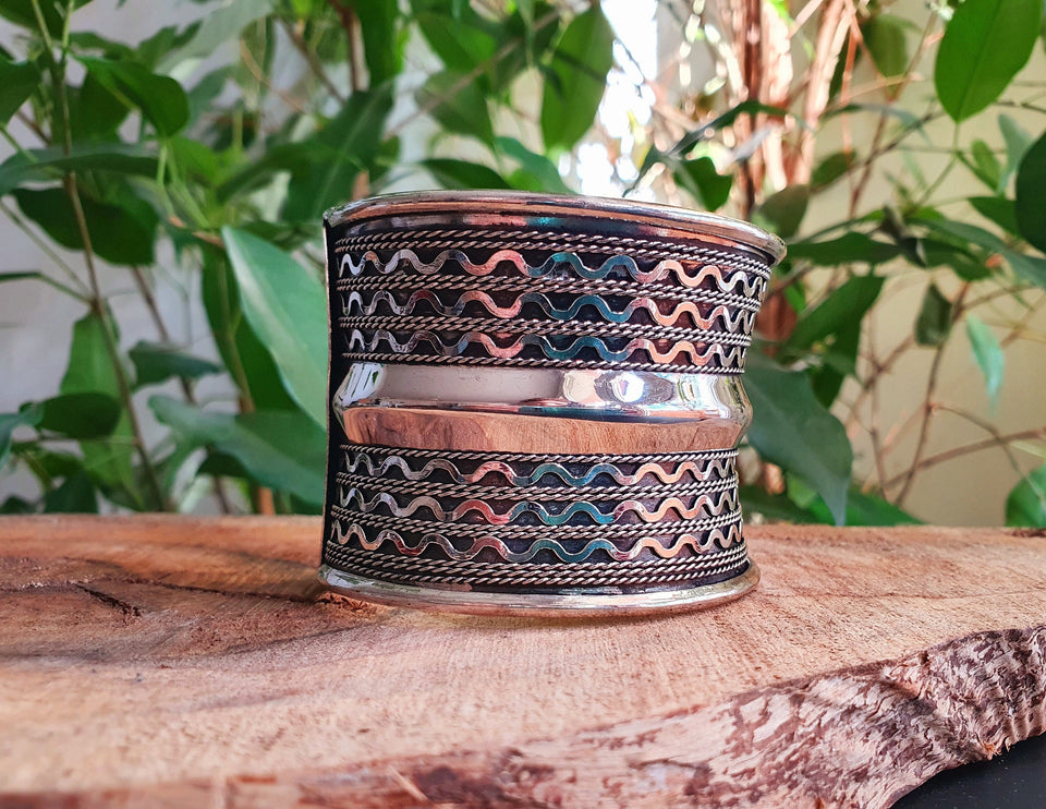 Textured Silver Cuff Bracelet / Tribal / Celtic / Boho / Ethnic / Rustic / Bohemian / Hippie / Jewellery / Adjustable / Unisex / Mens