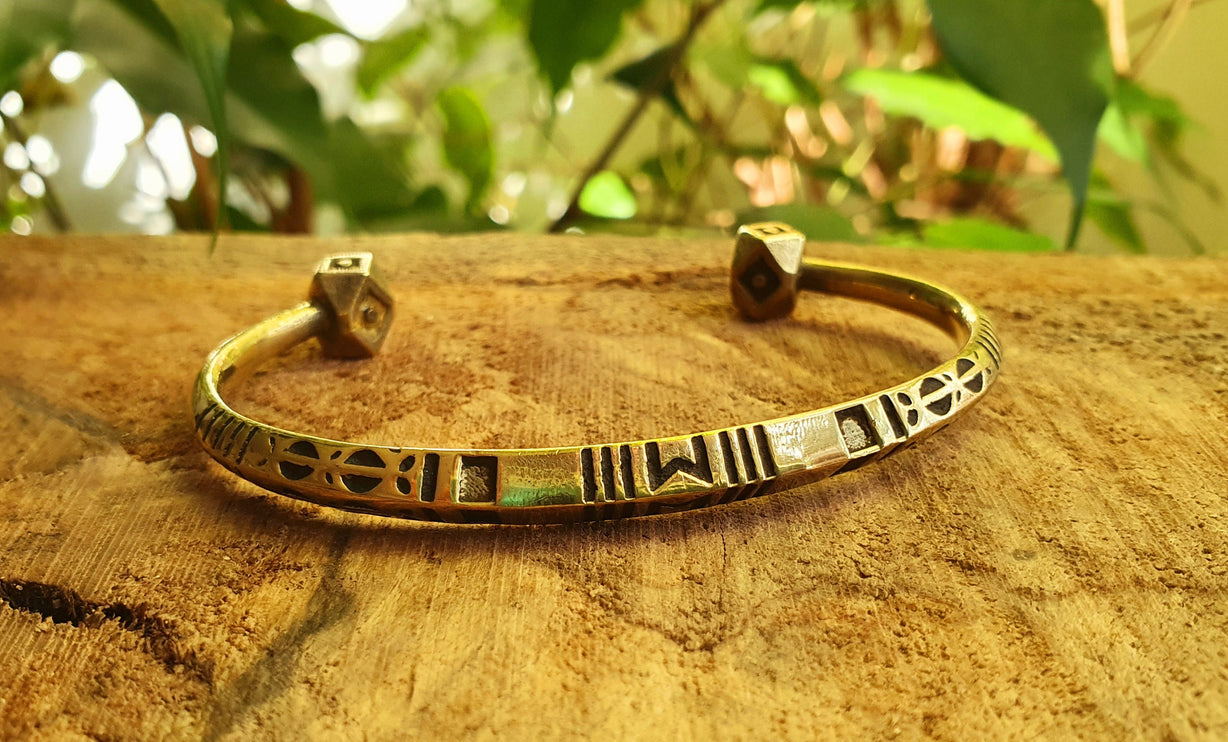 African Brass Bracelet / Tuareg Jewelry / Cuff / Boho / Ethnic / Costume / Bohemian / Medieval / Gypsy / Geometric /